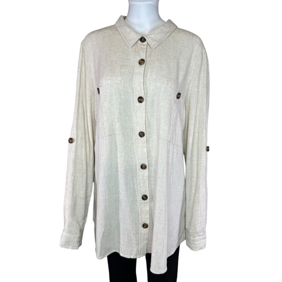 Arula Breeze Natural Linen Blend Oversized Button Down Shirt X - Picture 2 of 7